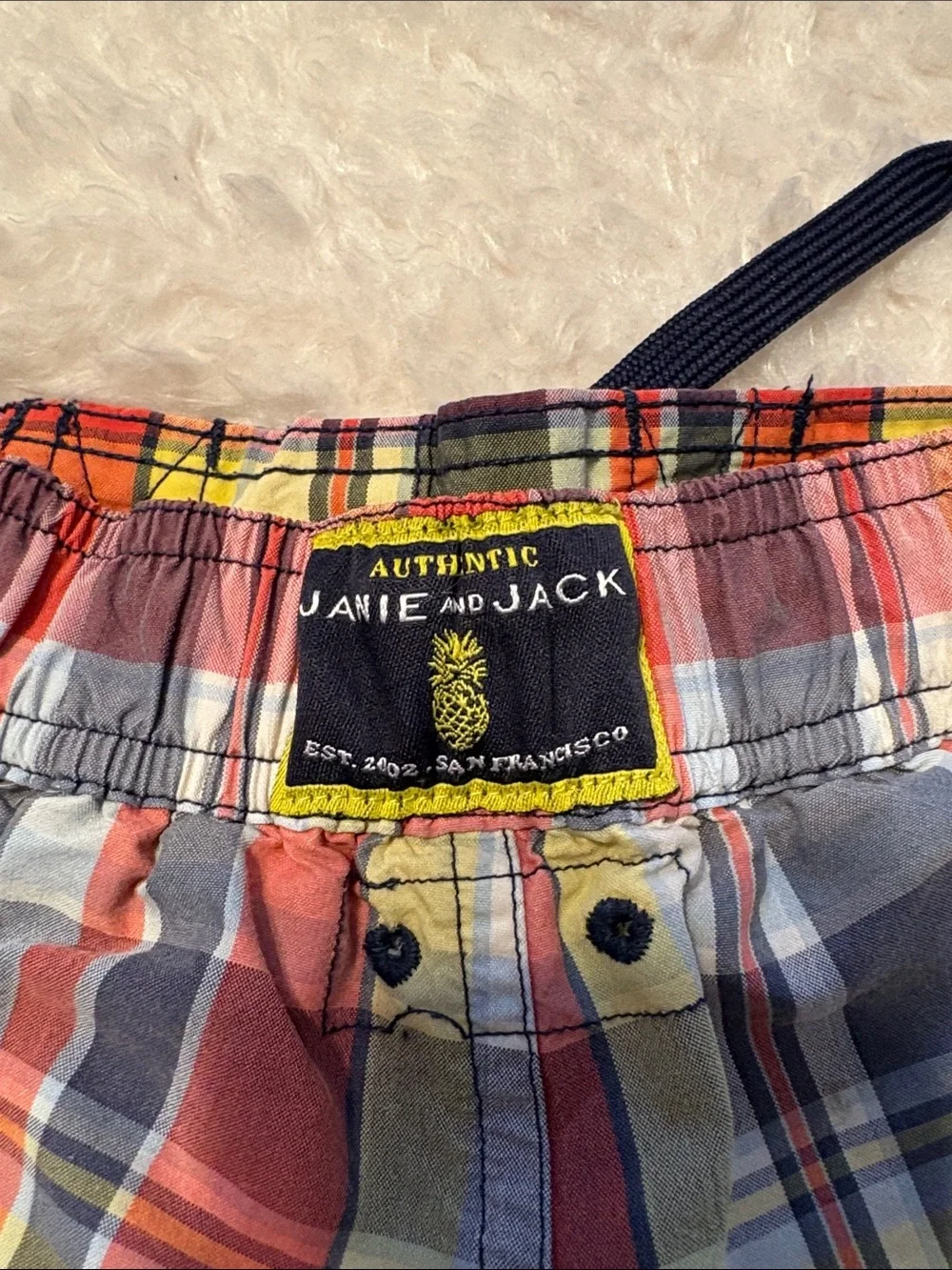 Jamie and Jack Plaid Multicolor Drawstring Swim Trunks Size 4
